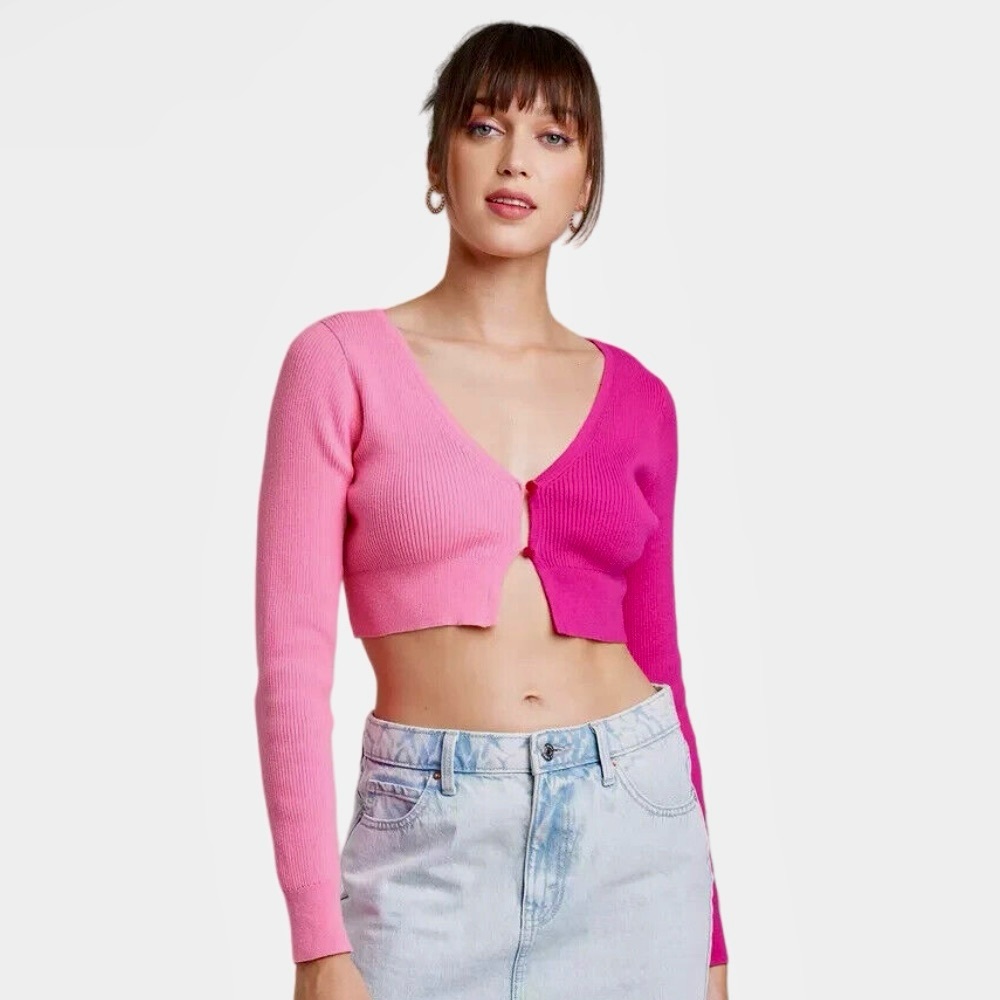 NWT Wild Fable Cropped Cardigan, New, Colorblock, Pink +Fuschia, Easter